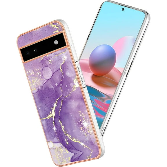 Compatible with Google Pixel 6A Case Marble Silicone Pink, Google Pixel 6A Case Silicone Shockproof Thin Phone Case Anti-Fingerprint Cover (Purple)