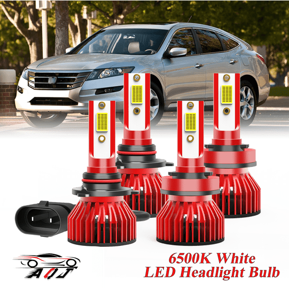 Compatible with Honda Crosstour 2012 2013 2014 2015 High Low Beam Lamp Set 4 Pack - 30,000LM 6500K Cool White 600% Ultra-Bright Bulb, Plug & Play