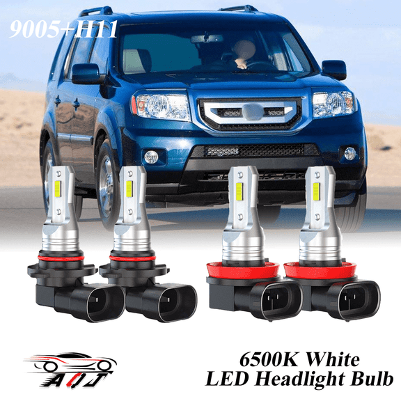 Compatible with Honda Pilot 2006-2019 LED Headlight Bulbs KIT High Low Beam Combo (Pack of 4) , 6500K White 10,000LM Super Bright, Plug and Play