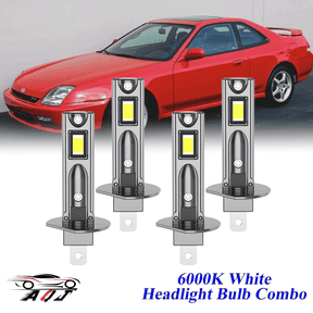 Compatible with Honda Prelude 1997-2001 LED High Low Beam Lamp Set 4 Pack - 30,000LM 6000K White 300% Super-Bright Bulb, Plug & Play