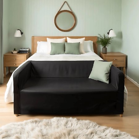 Compatible with IKEA 2 Seater KNOPPARP Sofa, Solid Black Linen Slip Cover