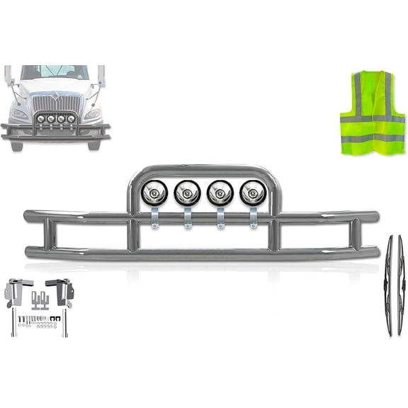Compatible with International Prostar Front Bumper Grill Deer Guard - Round- Chrome (Kozak)