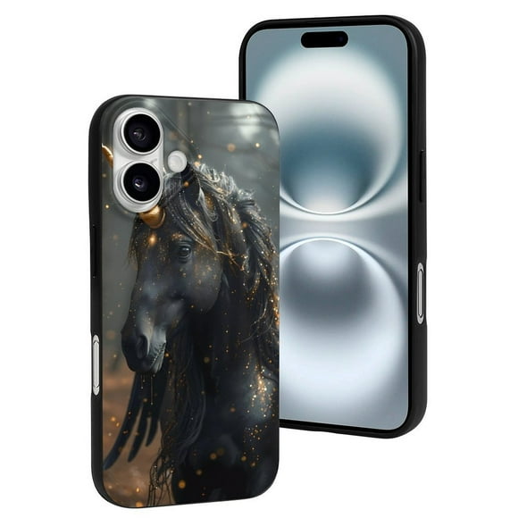 Compatible with Iphone 16 Case Cute - Black And Gold White Horse Soft Silicone Case Compatible with Iphone 16 Phone Case for Women Men