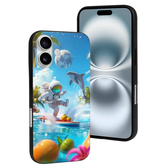 Compatible with Iphone 16 Case - Cute Soft Astronaut Tropical Dolphin Silicone Case Compatible with Iphone 16 Phone Case for Women Men