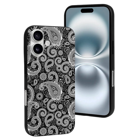 Compatible with Iphone 16 Case - Cute Soft Black White Indian Paisley Silicone Case Compatible with Iphone 16 Phone Case for Women Men