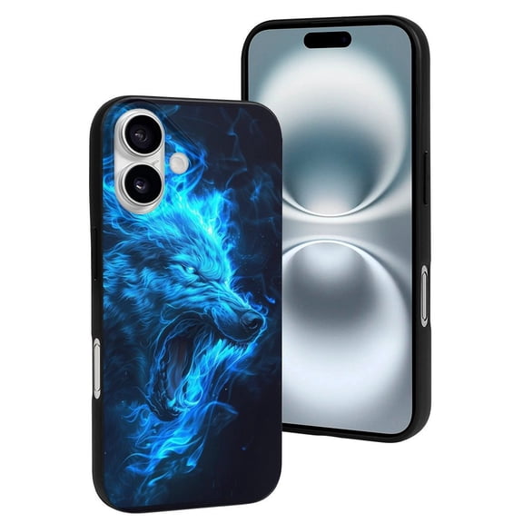 Compatible with Iphone 16 Case - Cute Soft Blue Fire Wolf Silicone Case Compatible with Iphone 16 Phone Case for Women Men