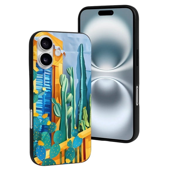 Compatible with Iphone 16 Case - Cute Soft Bright Paper Cactus Scene Silicone Case Compatible with Iphone 16 Phone Case for Women Men