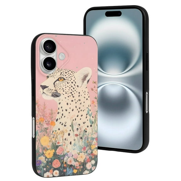 Compatible with Iphone 16 Case - Cute Soft Cheetah in Floral Pink Silicone Case Compatible with Iphone 16 Phone Case for Women Men