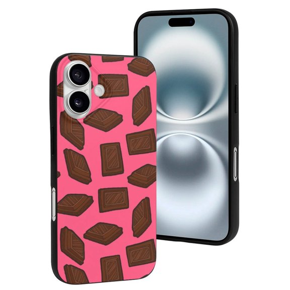 Compatible with Iphone 16 Case - Cute Soft Chocolate Print Pink Silicone Case Compatible with Iphone 16 Phone Case for Women Men