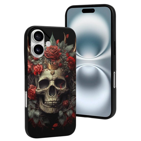 Compatible with Iphone 16 Case - Cute Soft Classical Rose Crown Skull Silicone Case Compatible with Iphone 16 Phone Case for Women Men