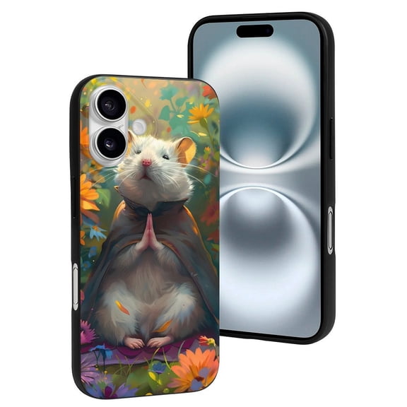 Compatible with Iphone 16 Case - Cute Soft Colorful Flower Meditating Hamster Silicone Case Compatible with Iphone 16 Phone Case for Women Men