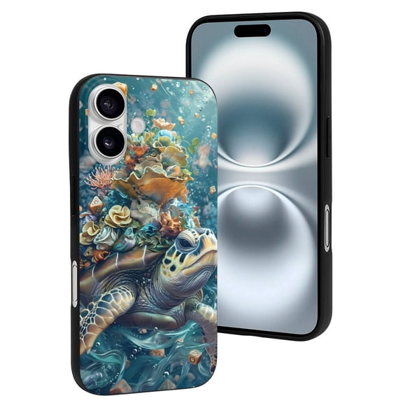 Compatible with Iphone 16 Case - Cute Soft Colorful Plant Turtle Silicone Case Compatible with Iphone 16 Phone Case for Women Men