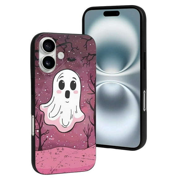 Compatible with Iphone 16 Case - Cute Soft Cute Pink Halloween Ghost Silicone Case Compatible with Iphone 16 Phone Case for Women Men