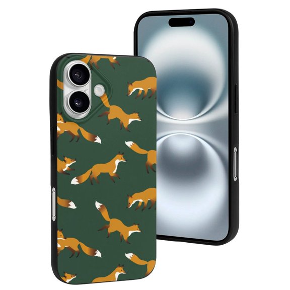 Compatible with Iphone 16 Case - Cute Soft Dark Green Fox Print Silicone Case Compatible with Iphone 16 Phone Case for Women Men