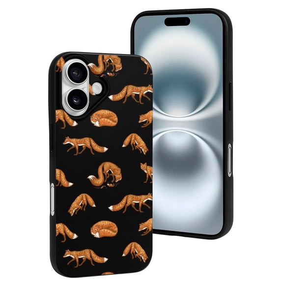 Compatible with Iphone 16 Case - Cute Soft Fox Pattern Black Silicone Case Compatible with Iphone 16 Phone Case for Women Men