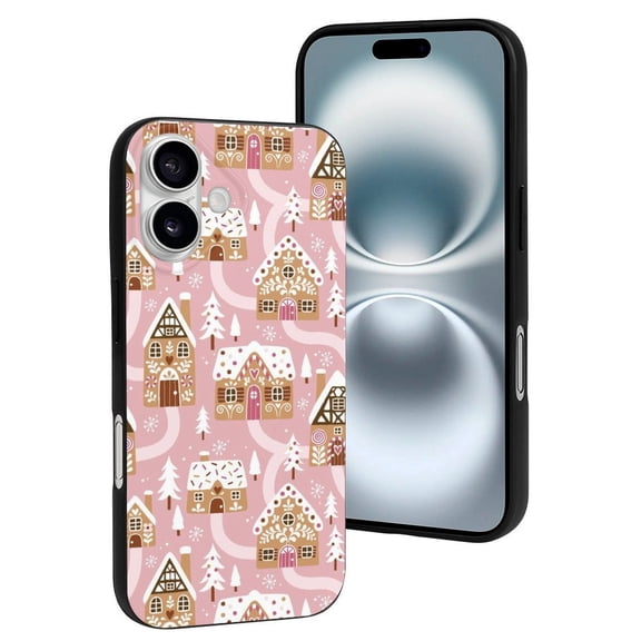 Compatible with Iphone 16 Case - Cute Soft Gingerbread Houses Pink Wonderland Silicone Case Compatible with Iphone 16 Phone Case for Women Men