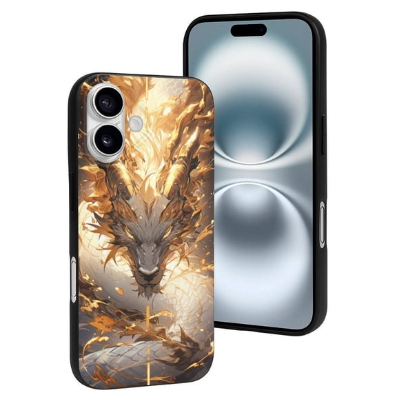 Compatible with Iphone 16 Case - Cute Soft Golden Horned White Dragon Silicone Case Compatible with Iphone 16 Phone Case for Women Men