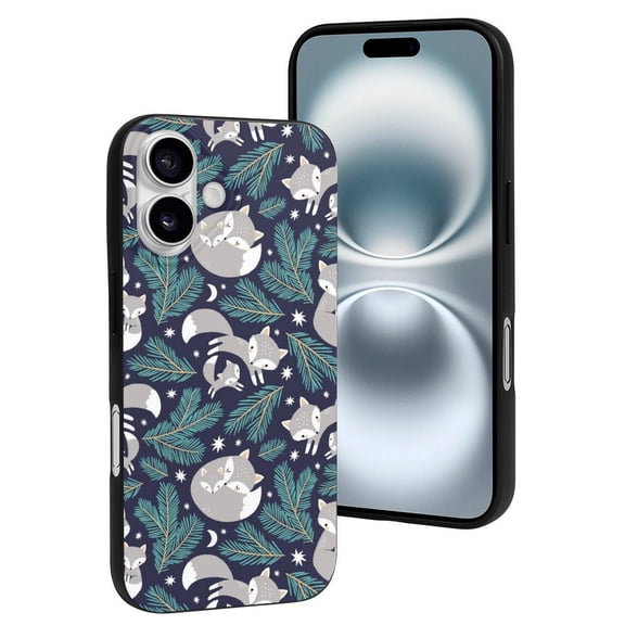 Compatible with Iphone 16 Case - Cute Soft Gray Fox Green Leaf Silicone Case Compatible with Iphone 16 Phone Case for Women Men