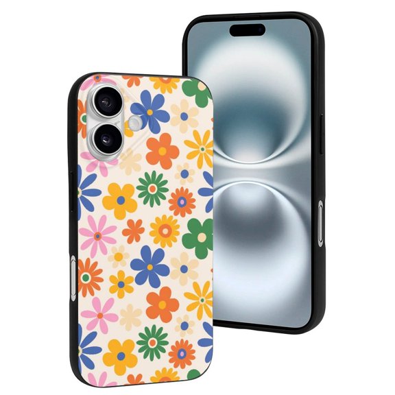 Compatible with Iphone 16 Case - Cute Soft Groovy Daisy Flowers Silicone Case Compatible with Iphone 16 Phone Case for Women Men
