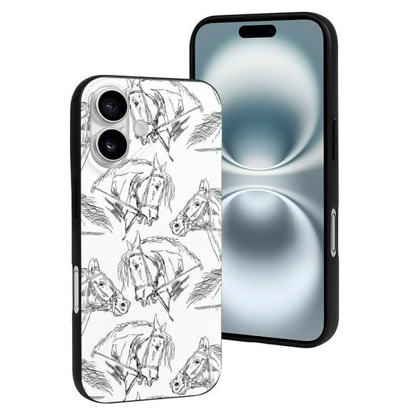 Compatible with Iphone 16 Case - Cute Soft Hand Drawn Line Cute Horse Silicone Case Compatible with Iphone 16 Phone Case for Women Men