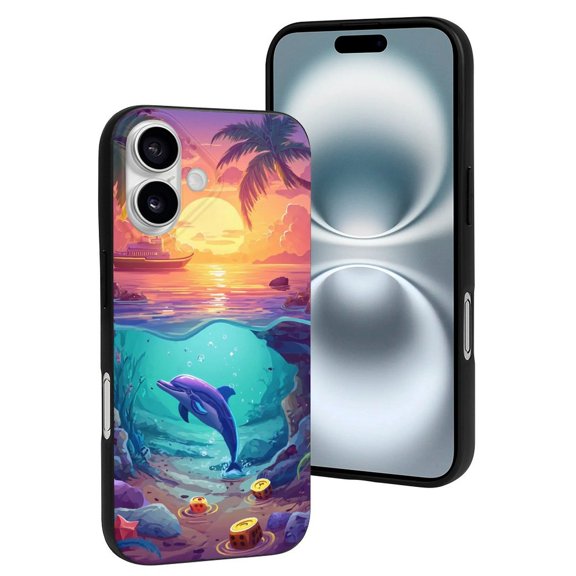 Compatible with Iphone 16 Case - Cute Soft Hawaiian Island Dolphin Silicone Case Compatible with Iphone 16 Phone Case for Women Men