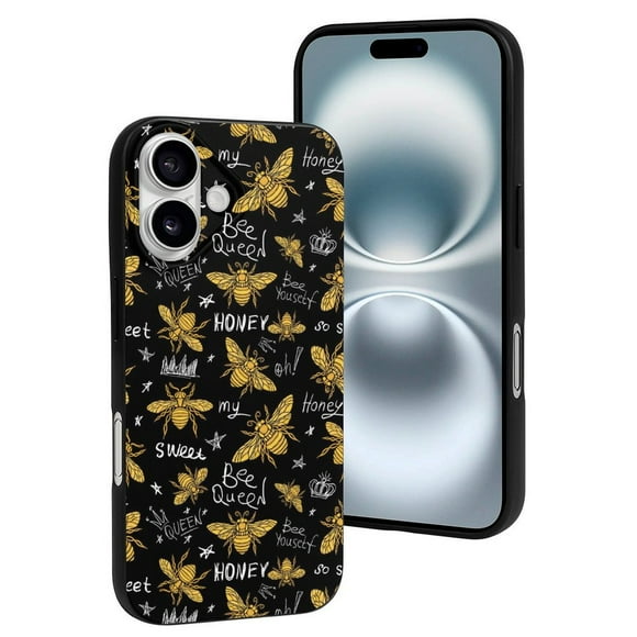 Compatible with Iphone 16 Case - Cute Soft Hohey Bee Golden Embroidery Silicone Case Compatible with Iphone 16 Phone Case for Women Men