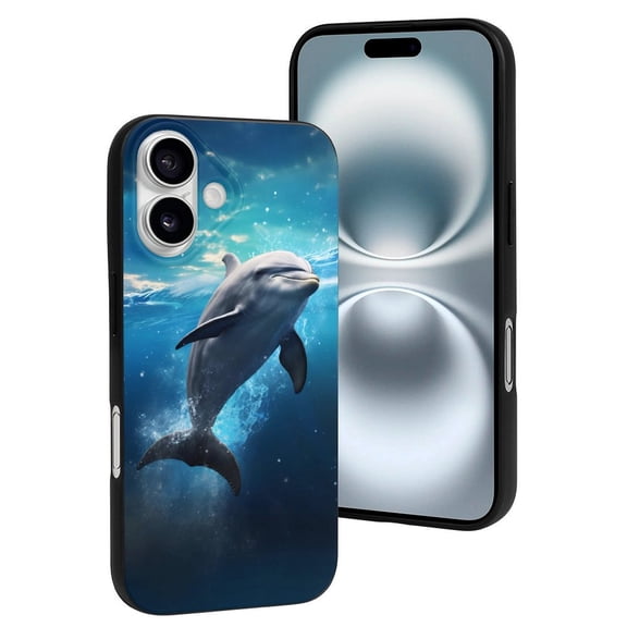 Compatible with Iphone 16 Case - Cute Soft Ice Blue Ocean Cute Dolphin Silicone Case Compatible with Iphone 16 Phone Case for Women Men
