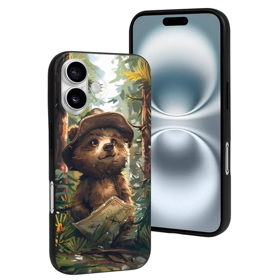 Compatible with Iphone 16 Case - Cute Soft Jungle Hat Bear Silicone Case Compatible with Iphone 16 Phone Case for Women Men
