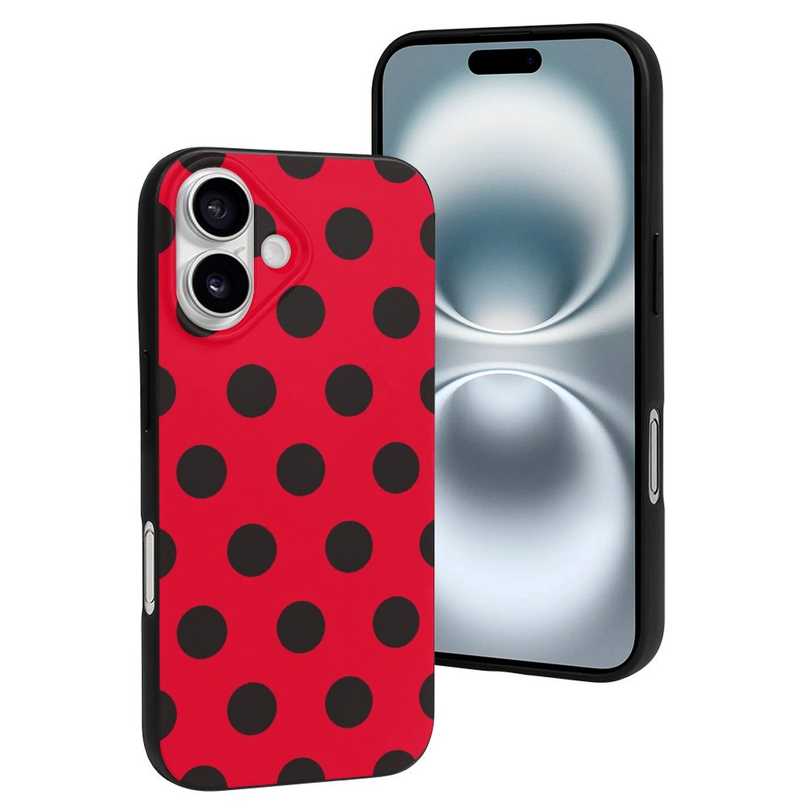 Compatible with Iphone 16 Case - Cute Soft Ladybug Black Dotted Spots Red  Silicone Case Compatible with Iphone 16 Phone Case for Women Men