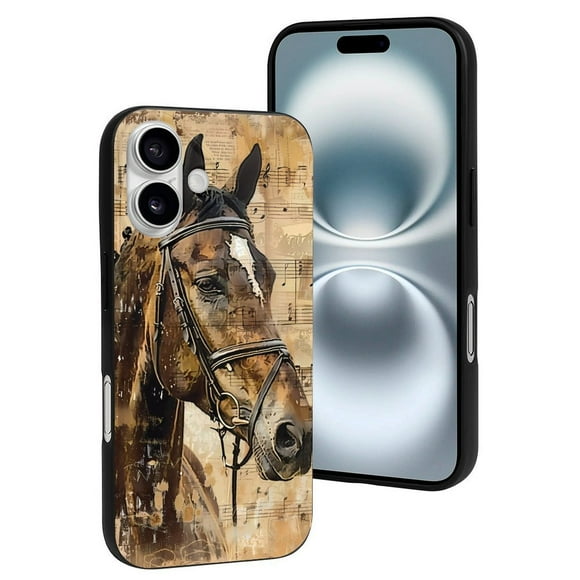 Compatible with Iphone 16 Case - Cute Soft Musical Horse Vintage Collage Silicone Case Compatible with Iphone 16 Phone Case for Women Men