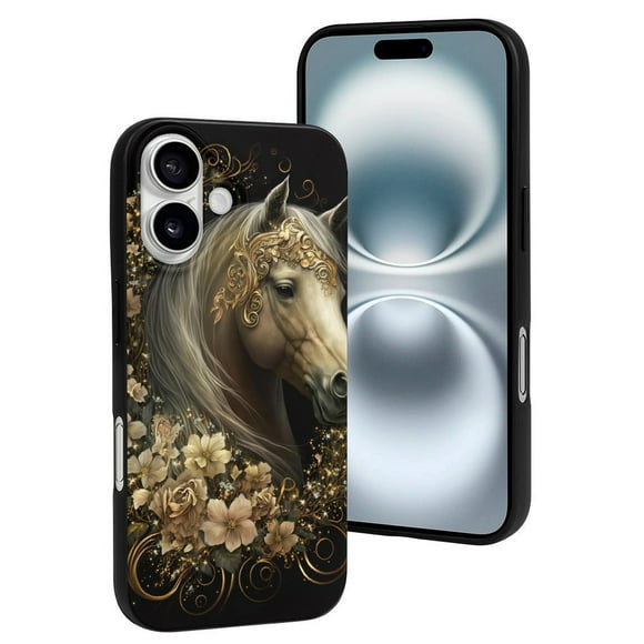 Compatible with Iphone 16 Case - Cute Soft Palatial Gold Pattern Horse Silicone Case Compatible with Iphone 16 Phone Case for Women Men