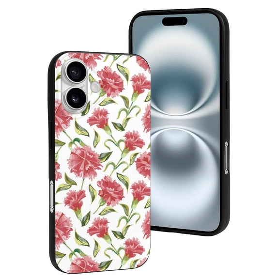 Compatible with Iphone 16 Case - Cute Soft Pink Carnations Flowers Silicone Case Compatible with Iphone 16 Phone Case for Women Men