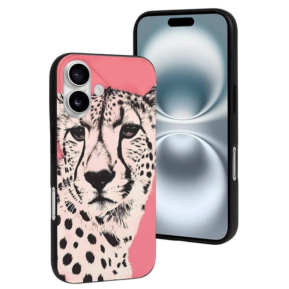 Compatible with Iphone 16 Case - Cute Soft Pink Cheetah Art Silicone Case Compatible with Iphone 16 Phone Case for Women Men