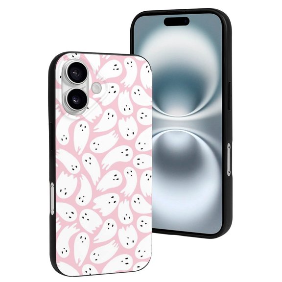 Compatible with Iphone 16 Case - Cute Soft Pink Ghost Halloween Fun Silicone Case Compatible with Iphone 16 Phone Case for Women Men