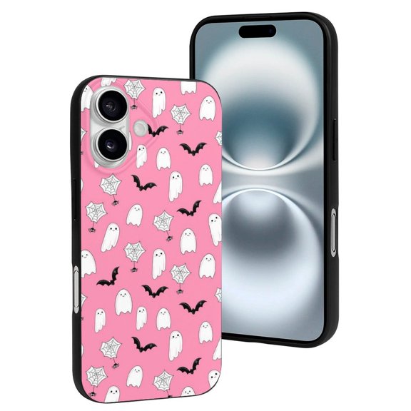 Compatible with Iphone 16 Case - Cute Soft Pink Ghost Halloween Silicone Case Compatible with Iphone 16 Phone Case for Women Men