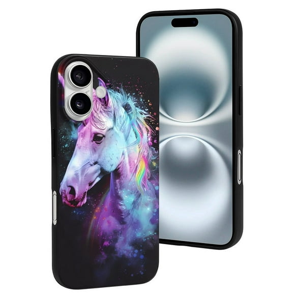Compatible with Iphone 16 Case - Cute Soft Rainbow Spotted White Horse Silicone Case Compatible with Iphone 16 Phone Case for Women Men