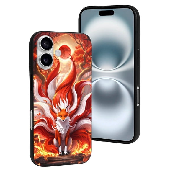 Compatible with Iphone 16 Case - Cute Soft Red Sun Flame Fox Silicone Case Compatible with Iphone 16 Phone Case for Women Men