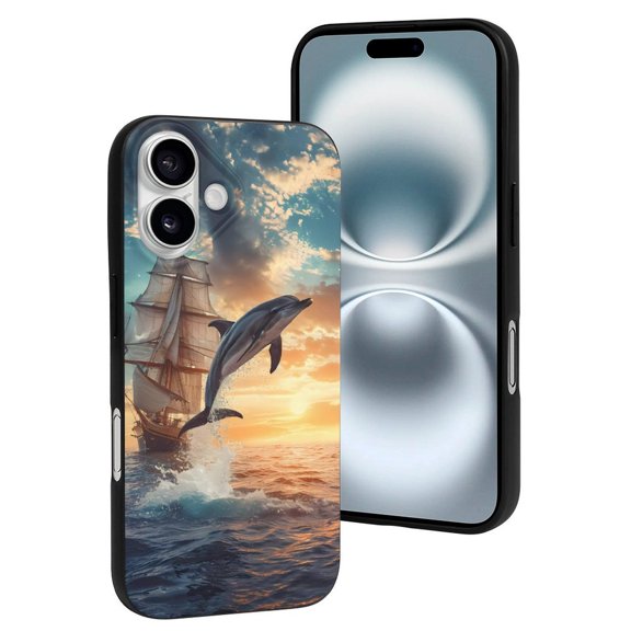 Compatible with Iphone 16 Case - Cute Soft Sailing Dancing Dolphin Silicone Case Compatible with Iphone 16 Phone Case for Women Men