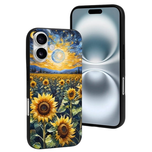 Compatible with Iphone 16 Case - Cute Soft Starry Sky Moon Sunflower Silicone Case Compatible with Iphone 16 Phone Case for Women Men