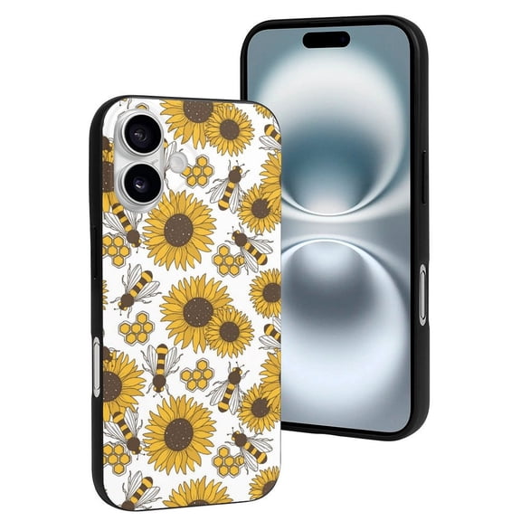 Compatible with Iphone 16 Case - Cute Soft Sunflowers And Bees Silicone Case Compatible with Iphone 16 Phone Case for Women Men