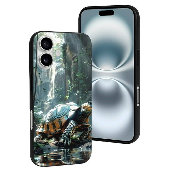 Compatible with Iphone 16 Case - Cute Soft Turtle In Jungle Waterfall Silicone Case Compatible with Iphone 16 Phone Case for Women Men