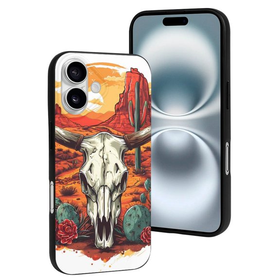 Compatible with Iphone 16 Case - Cute Soft Western Desert Cactus Ram Skull Silicone Case Compatible with Iphone 16 Phone Case for Women Men