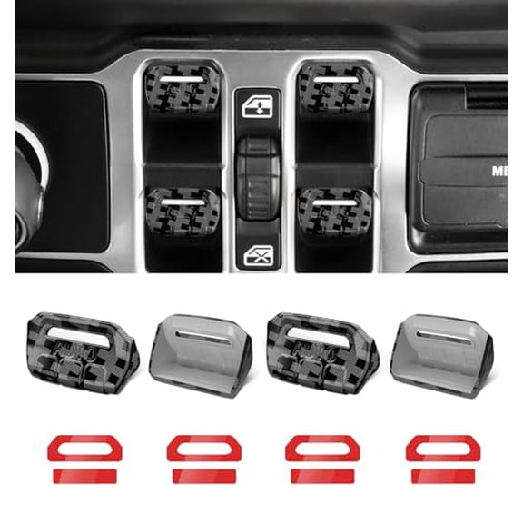 Compatible with Jeep Wrangler JL JLU 2026 2025-2018&Gladiator JT 2020-2026 Interior Accessories Upgraded Window Switch Button Cover 4PCS (Black)