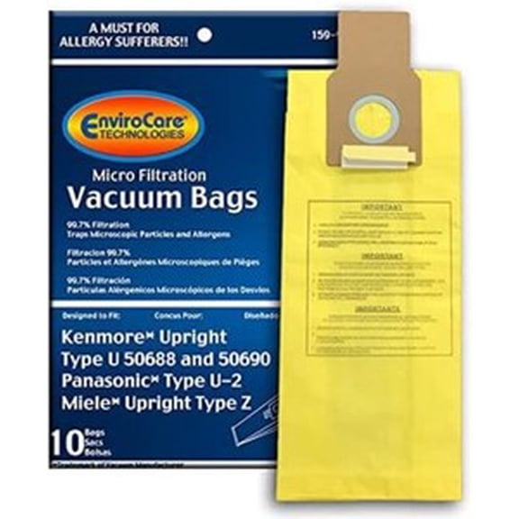 Compatible with Kenmore 50688 Vacuum Bags Microfiltration with Closure Compatible with Panasonic U-2 Vacuums. (10 Bags & 8 Scent Tabs)