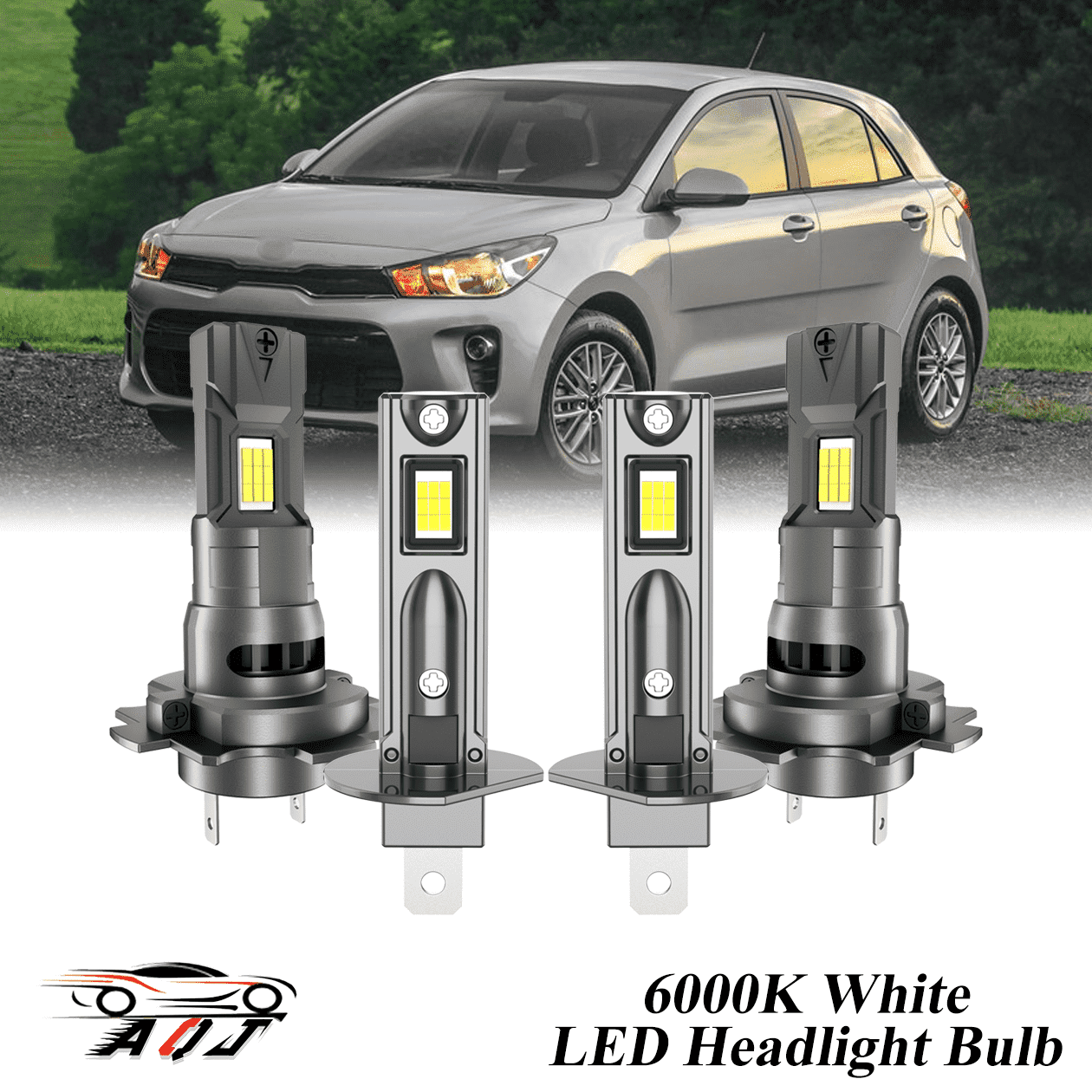 Compatible with Kia Rio Hatchback 2012-2018 LED High Low Beam Lamp Set 4 Pack - 30,000LM 6000K White 300% Super-Bright Bulb, Plug & Play
