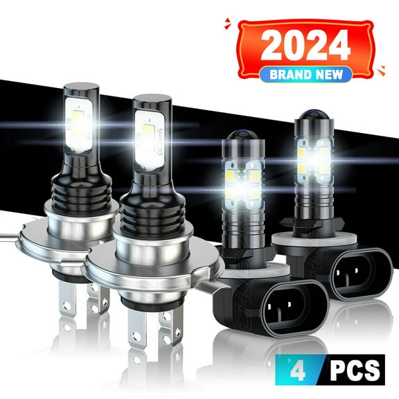 Compatible with Kia Spectra 2005-2009 4x LED Headlight Hi/Lo +Fog Light Combo 6000K Bulbs