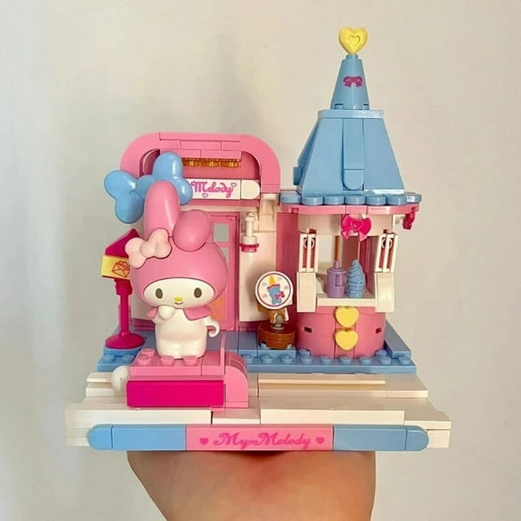 Compatible with LEGO Sanrio Genuine Kuromi Cinnamoroll Mymelody Hello Model Building Blocks Bricks Kitty Anime Assembly Action