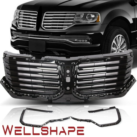 JX RACING·PERFORMANCE·ACCESSORIES Compatible with Lincoln Navigator 2015-2017 Front Upper Grille Gloss Black