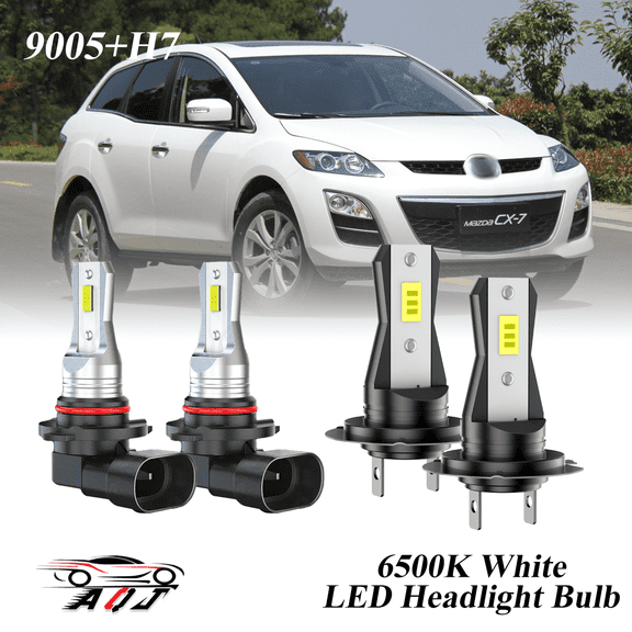 Compatible with Mazda CX-7 2007-2012 LED Headlight KIT High Low Beam Combo Bulbs (Pack of 4) , 6500K White 10,000LM Super Bright, Plug and Play