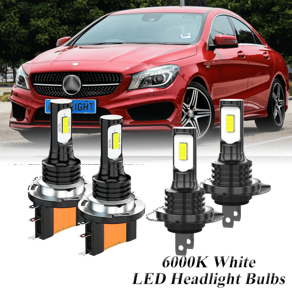 Compatible with Mercedes-Benz CLA250 2013-2019 H15 H7 LED Headlight KIT Combo Bulbs(Pack of 4) , 6000K High Low Beam Super Bright White